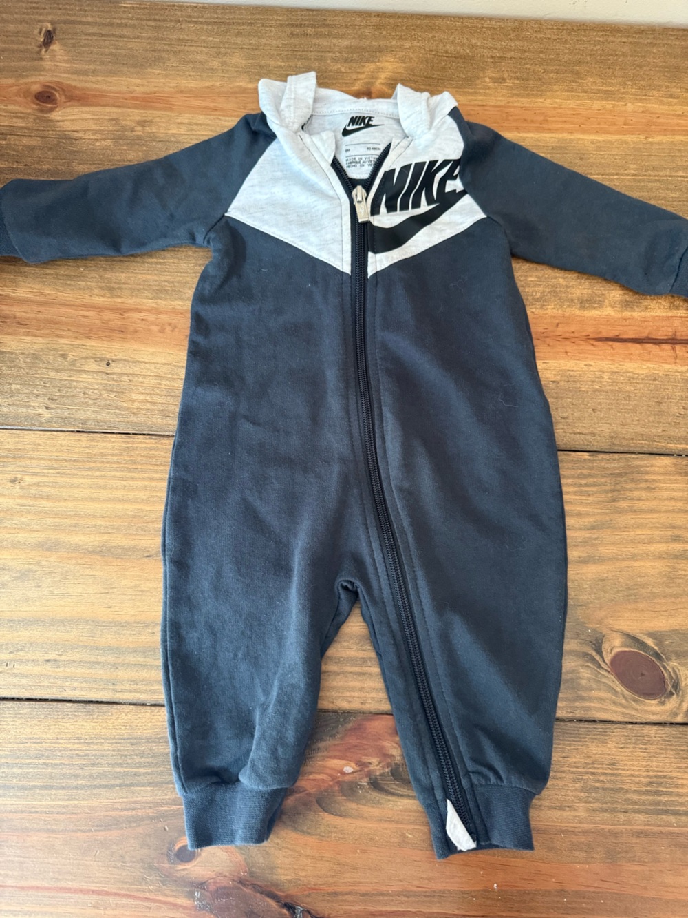 Nike Navy and Gray Baby Zip One-Piece Bodysuit, Size 6 Months, Nike Baby
